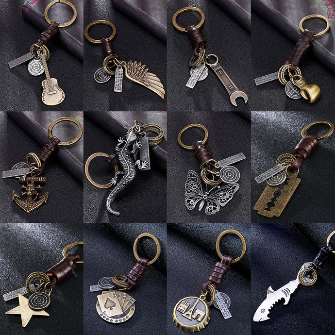 Multiple Guitar Butterfly Pendant Suspension Leather Keychain