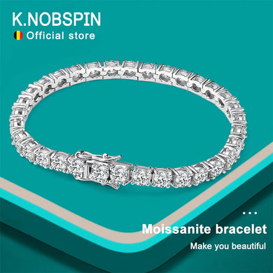 KNOBSPIN D VVS1 Moissanite Tennis Bracelet Original s925 Sterling Silver Plated 18k White Gold with GRA Bracelets for Women