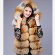 Natural fox fur hooded vest Silver with added hat  European street sty