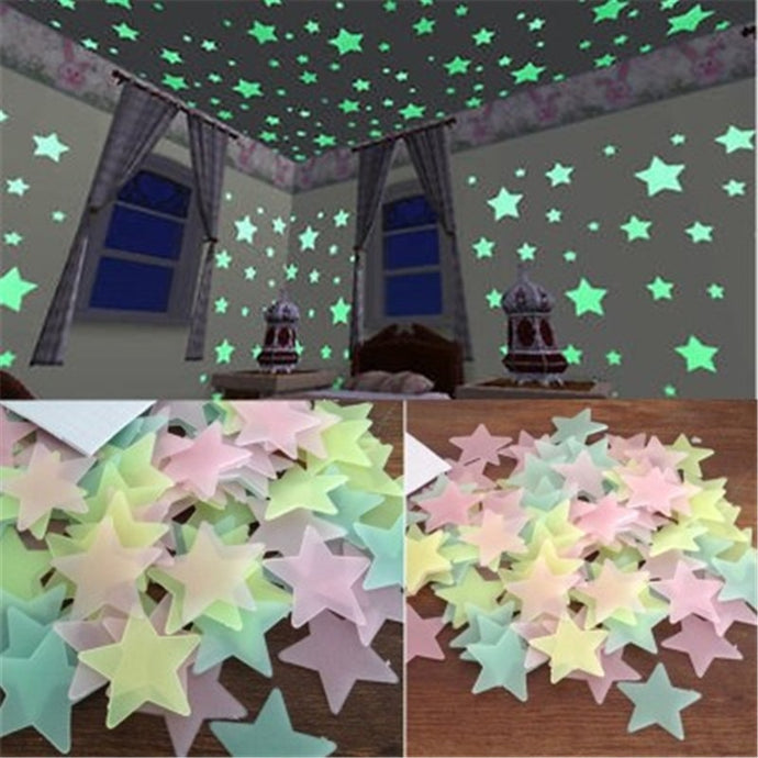 50pcs 3D Stars Glow In The Dark Wall Stickers Luminous Fluorescent